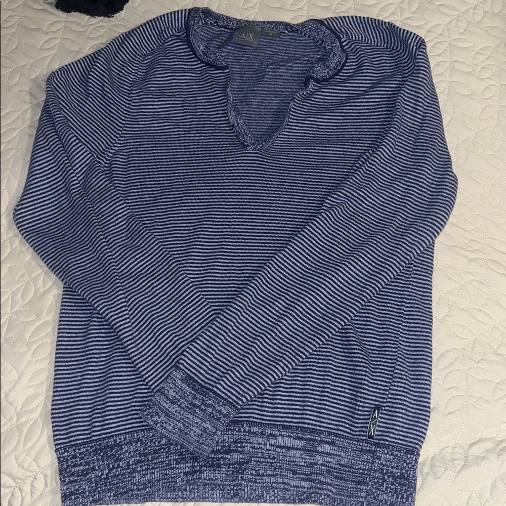 Armani Exchange Navy and White Knit Top